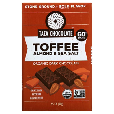 Taza Stone Ground Organic Chocolate Toffee Almond & Sea Salt 60% Dark - 2.5 Oz - Image 1