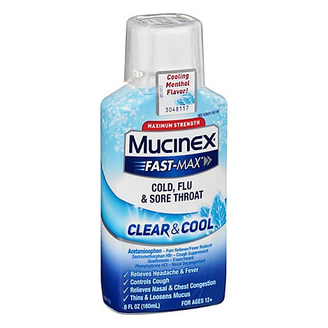 Mucinex Fast-Max Cold Flu & Sore Throat Liquid Clear & Cool - 6 Fl. Oz.