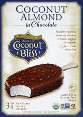 Coconut Bliss Organic Frozen Dessert Non-Dairy Bars Coconut Almond In Chocolate 3 Count - 9 Oz - Image 2