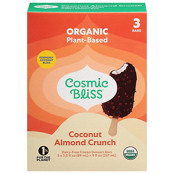 Coconut Bliss Organic Frozen Dessert Non-Dairy Bars Coconut Almond In Chocolate 3 Count - 9 Oz