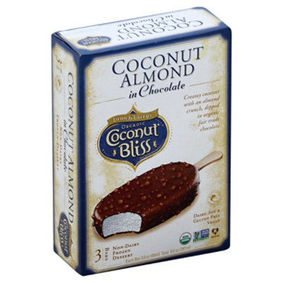 Coconut Bliss Organic Frozen Dessert Non-Dairy Bars Coconut Almond In Chocolate 3 Count - 9 Oz