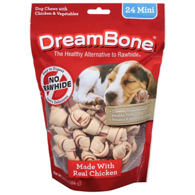 DreamBone Dog Chews No Rawhide Vegetable & Chicken Mini Pouch 24 Count - 14 Oz