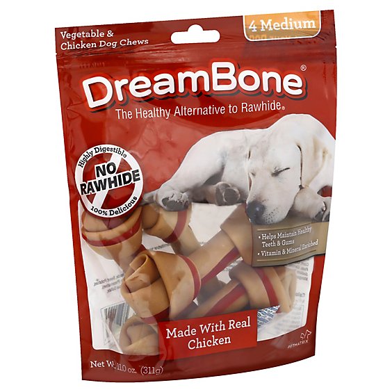 DreamBone Dog Chews No Rawhide Vegetable & Chicken Medium Pouch 4 Count - 11 Oz