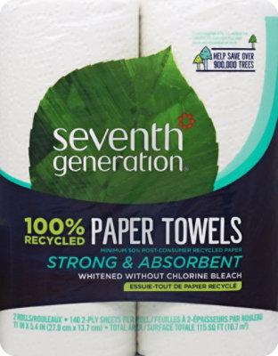 Seventh Generation Paper Towel 2-Ply 100% Recycled Paper White Without Chlorine Bleach - 2 Roll - Image 2