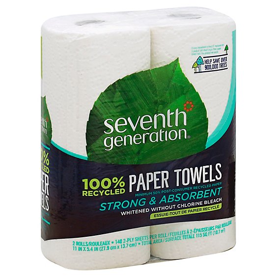 Seventh Generation Paper Towel 2-Ply 100% Recycled Paper White Without Chlorine Bleach - 2 Roll