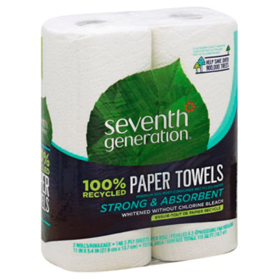 Seventh Generation Paper Towel 2-Ply 100% Recycled Paper White Without Chlorine Bleach - 2 Roll