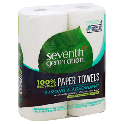 Seventh Generation Paper Towel 2-Ply 100% Recycled Paper White Without Chlorine Bleach - 2 Roll - Image 1