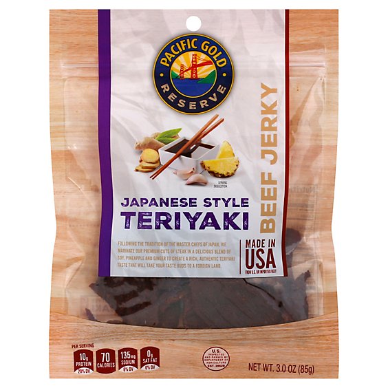 Pacific Gold Beef Jerky Japanese Style Teriyaki - 3 Oz