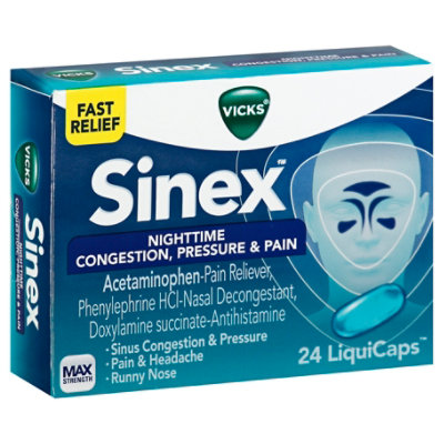 Vicks Sinex Congestion Pressure & Pain Medicine Nighttime Max Strength ...