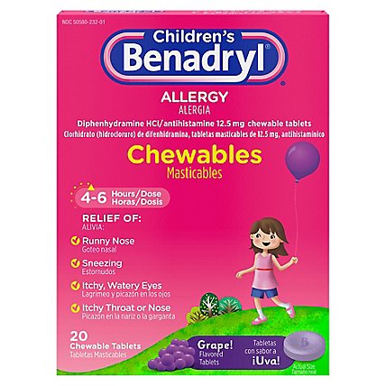 Benadryl Childrens Allergy Tablets 12.5mg Chewable Grape! - 20 Count - Image 3