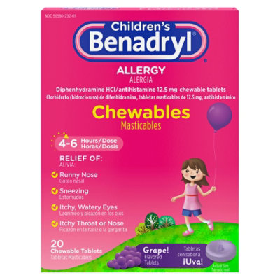 Benadryl Childrens Allergy Tablets 12.5mg Chewable Grape! - 20 Count - Image 3