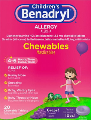 Benadryl Childrens Allergy Tablets 12.5mg Chewable Grape! - 20 Count - Image 2