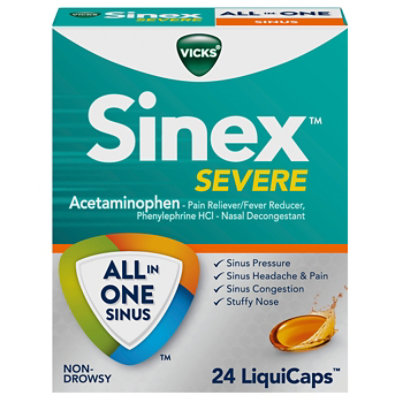 Vicks Sinex Severe Sinus Pressure Pain Congestion LiquiCaps 24