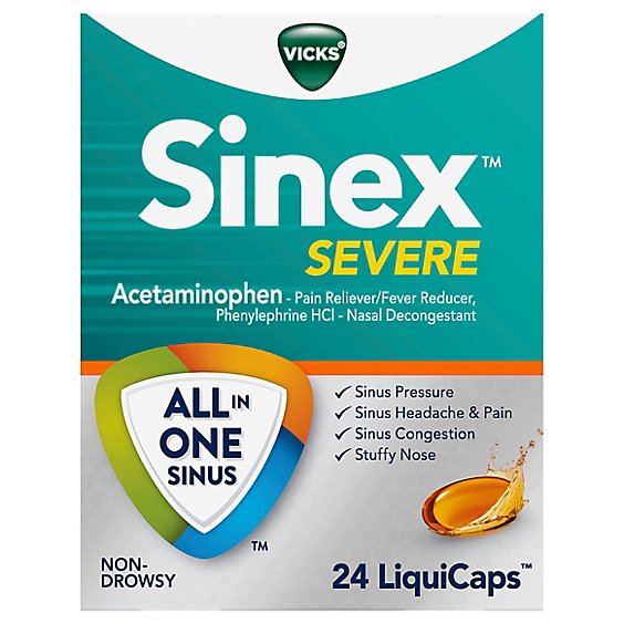 Vicks Sinex Severe Sinus Pressure Pain Congestion LiquiCaps - 24 Count