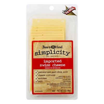 Boars Head Simplicity Per Slice Gold Label Swirtzerland Swiss Cheese - 7 Oz