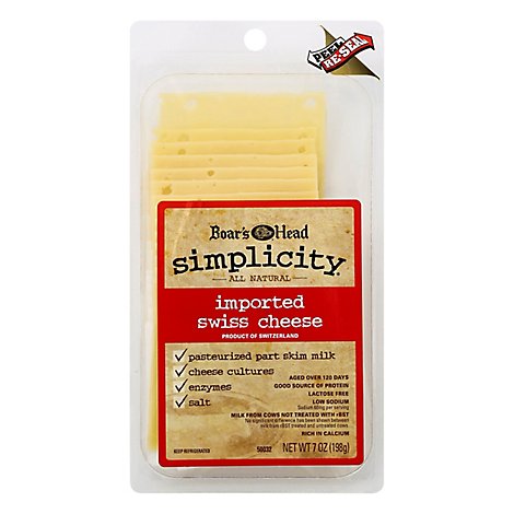 Boars Head Simplicity Per Slice Gold Label Swirtzerland Swiss Cheese - 7 Oz