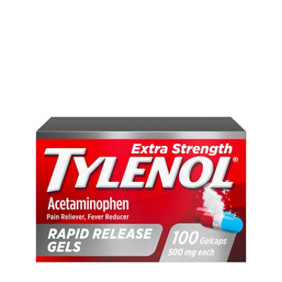 TYLENOL Pain Reliever/Fever Reducer Gelcaps Extra Strength 500 mg Rapid Release - 100 Count - Image 1