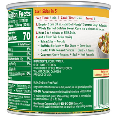 Del Monte Summer Crisp Corn Whole Kernel No Salt Added - 11 Oz - Image 3