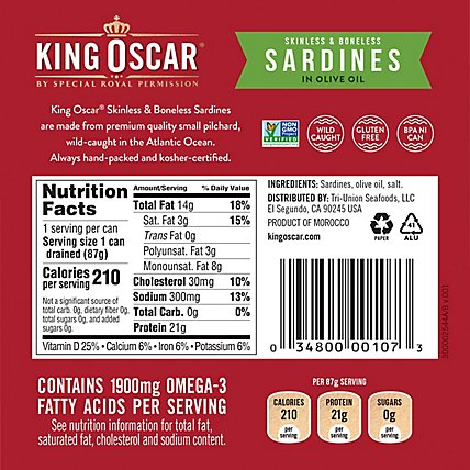 King Oscar Sardines Skinless & Boneless in Olive Oil - 4.4 Oz - Image 5