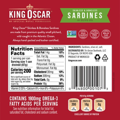King Oscar Wild Caught Skinless & Boneless Sardines in Olive Oil - 4.38 Oz - Image 8