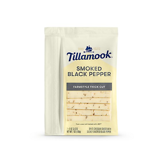 Tillamook Farmstyle Thick Cut Smoked Black Pepper Cheese Slices 7 Count - 7 Oz
