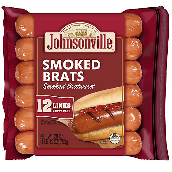 Johnsonville Brats Smoked Bratwurst Fully Cooked Family Pack 12 Links - 28 Oz