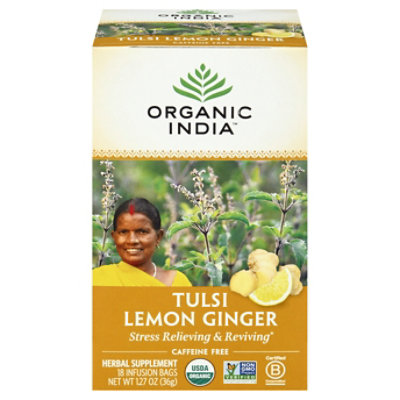 Organic India Tulsi Tea Organic Caffeine Free Lemon Ginger 18 Count - 1.27 Oz - Image 3