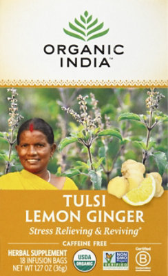 Organic India Tulsi Tea Organic Caffeine Free Lemon Ginger 18 Count - 1.27 Oz - Image 2