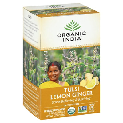 Organic India Tulsi Tea Organic Caffeine Free Lemon Ginger 18 Count - 1.27 Oz - Image 1