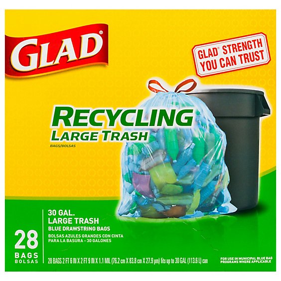 Glad Recycling Trash Drawstring Translucent Blue 30 Gallon - 28 Count -  Randalls