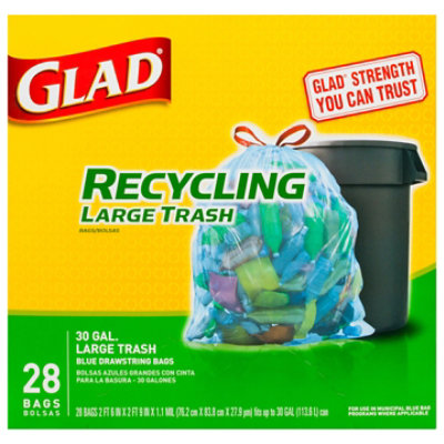 Glad Recycling Drawstring Large Trash Bags Blue 30 Gallon 28 Count