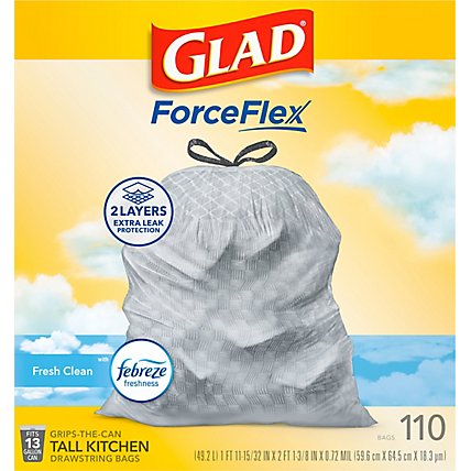 Glad Tall Kitchen Drawstring Bags Fresh Clean Odor Shield 13 Gallon - 110 Count - Image 4