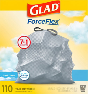 Glad ForceFlex Tall Kitchen Drawstring Trash Bags 13 Gallon Gain Fresh Clean with Febreze - 110 Count - Image 6