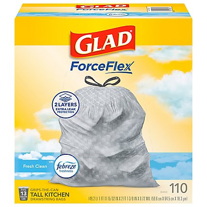 Glad Tall Kitchen Drawstring Bags Fresh Clean Odor Shield 13 Gallon - 110 Count - Image 2