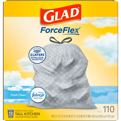 Glad ForceFlex Tall Kitchen Drawstring Trash Bags 13 Gallon Gain Fresh Clean with Febreze - 110 Count - Image 2