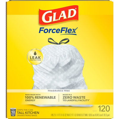 Glad ForceFlex Tall Kitchen Drawstring Trash Bags 13 Gallon - 120 Count - Image 2