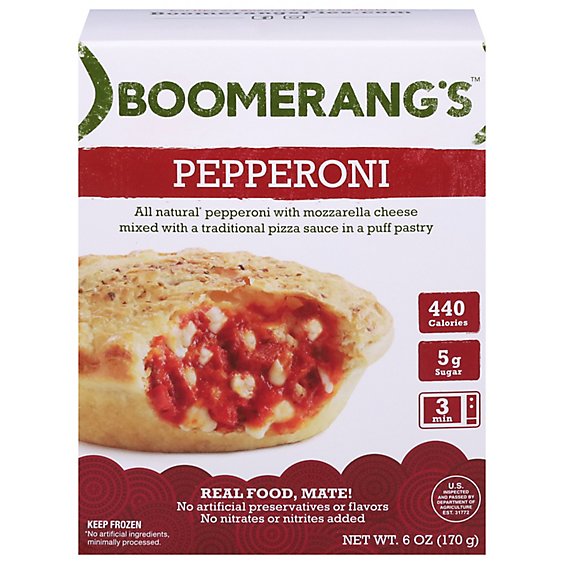 Boomerangs Entree All Natural Pepperoni - 6 Oz