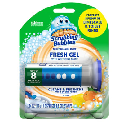 Scrubbing Bubbles Fresh Gel Toilet Cleaning Stamp Citrus Dispenser with 6 Stamps