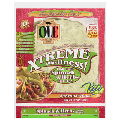 Ole Xtreme Wellness! Tortilla Wraps Flour Spinach & Herb Bag 8 Count - 12.7 Oz - Image 1