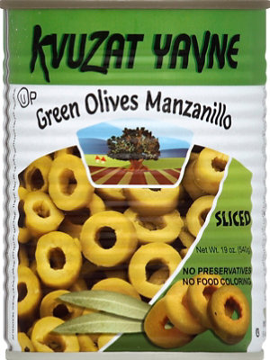 Kvuzat Yavne Can Olive Green Sliced - 19 Oz - Image 2