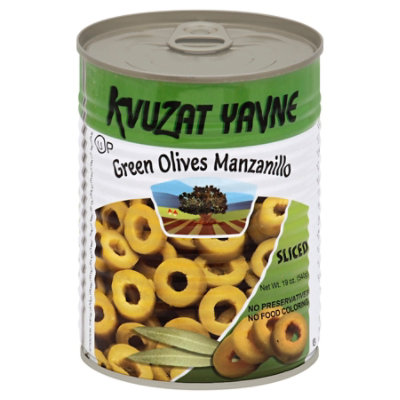Kvuzat Yavne Can Olive Green Sliced - 19 Oz - Image 1