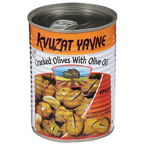 Kvuzat Yavne Can Olives Spicy Cracked - 19 Oz