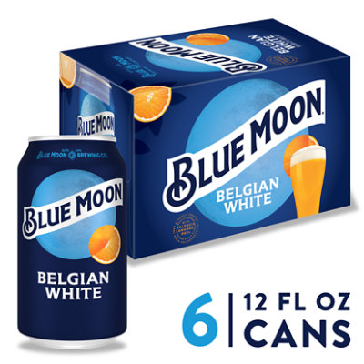 Blue Moon Belgian White Craft Belgian Style Wheat Ale Beer 5.4% ABV Cans - 6-12 Fl. Oz. - Image 1