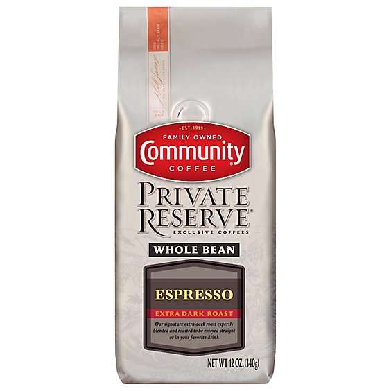 Community Coffee Private Reserve Coffee Whole Bean Extra Dark Roast Espresso - 12 Oz