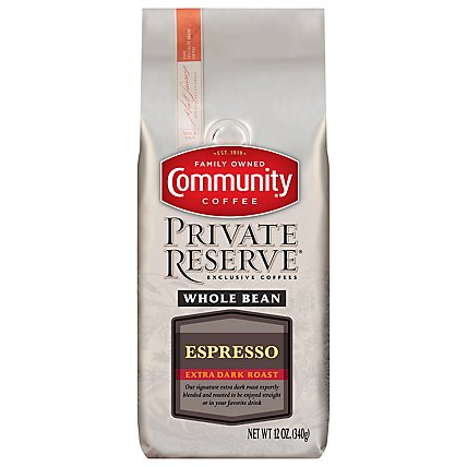 Community Coffee Private Reserve Coffee Whole Bean Extra Dark Roast Espresso - 12 Oz - Image 1