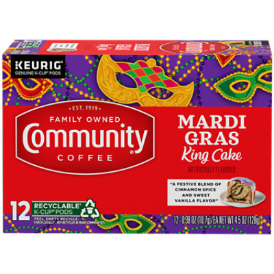 Community Coffee Mardi Gras King Cake Medium Roast Single Serve Keurig K-Cup Pods - 12 Count - Image 1