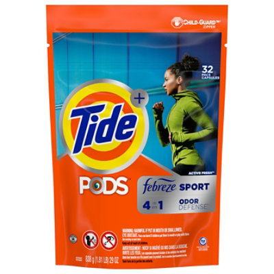 Tide Plus PODS Detergent Pacs 4In1 Febreze Odor Defense Active Fresh - 32 Count - Image 1
