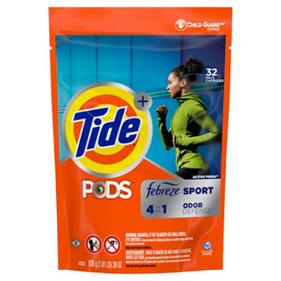 Tide Plus PODS Detergent Pacs 4In1 Febreze Odor Defense Active Fresh - 32 Count