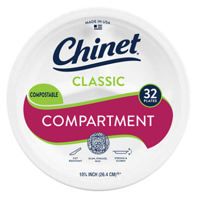 Chinet Dinner Plates Compartment 10 3/8 Inch Classic White Wrapper - 32 Count - Image 2