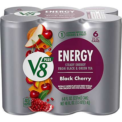 V8 V-Fusion +Energy Vegetable & Fruit Juice Black Cherry - 6-8 Fl. Oz. - Image 2